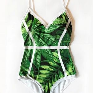 NWT Visual Mood Green/ plant print Swimsuit bodysuit